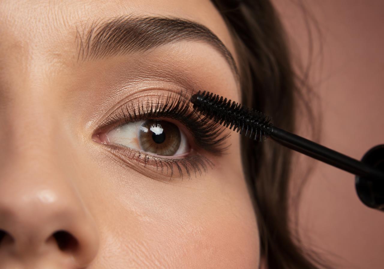 Close-up of mascara being applied to natural lashes