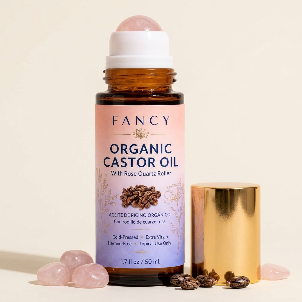 FANCY Organic Castor Oil Rose Quartz Roll-On, 1.7 oz, 50mL